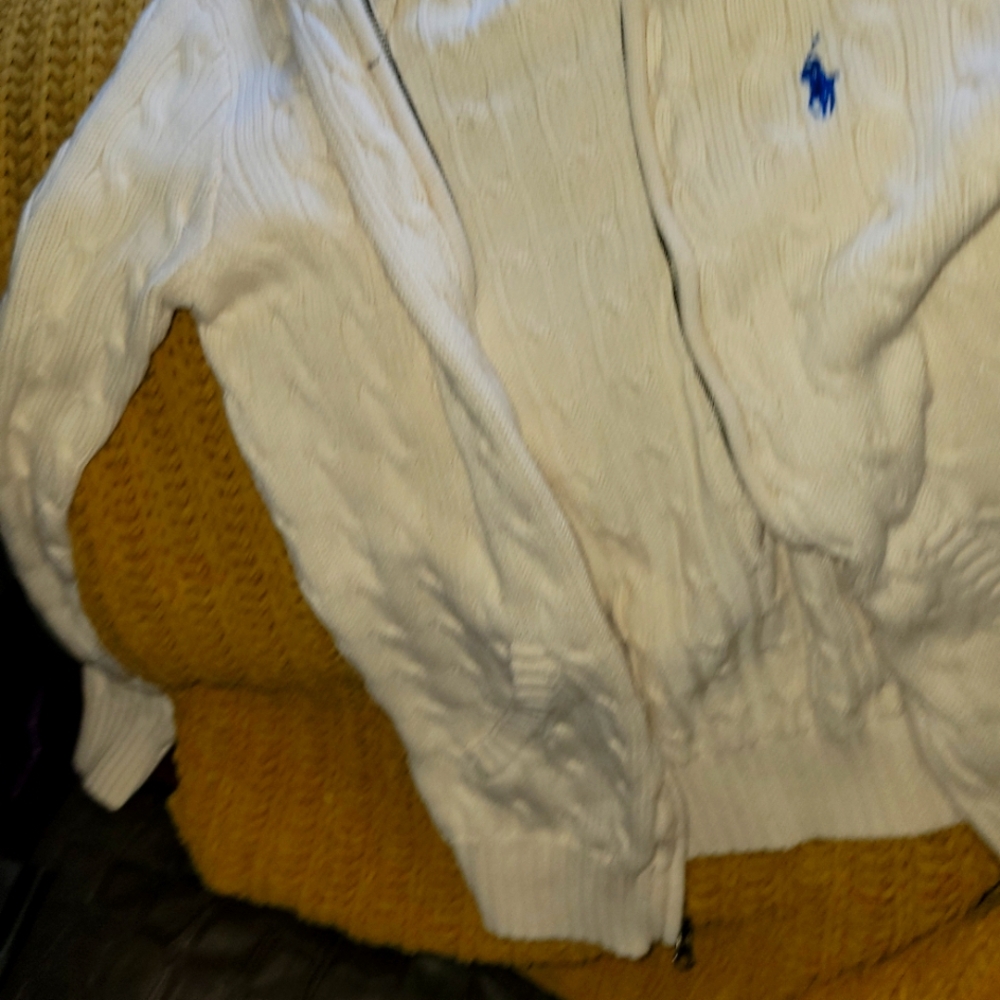 Ralph Lauren Zip Up Sweater in White and Blue